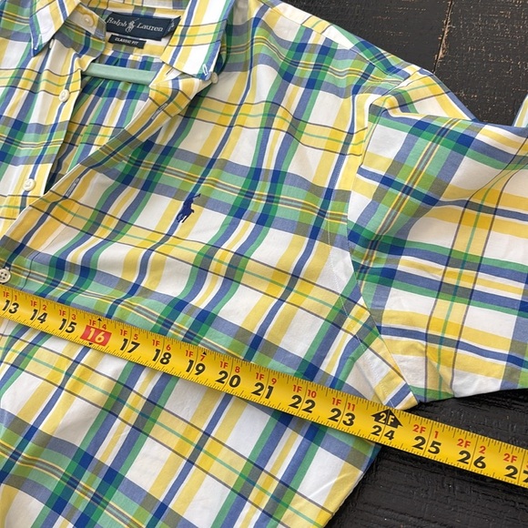 Ralph Lauren Classic Fit Plaid Oxford Shirt Yellow Blue Green Button Down L - Picture 8 of 8